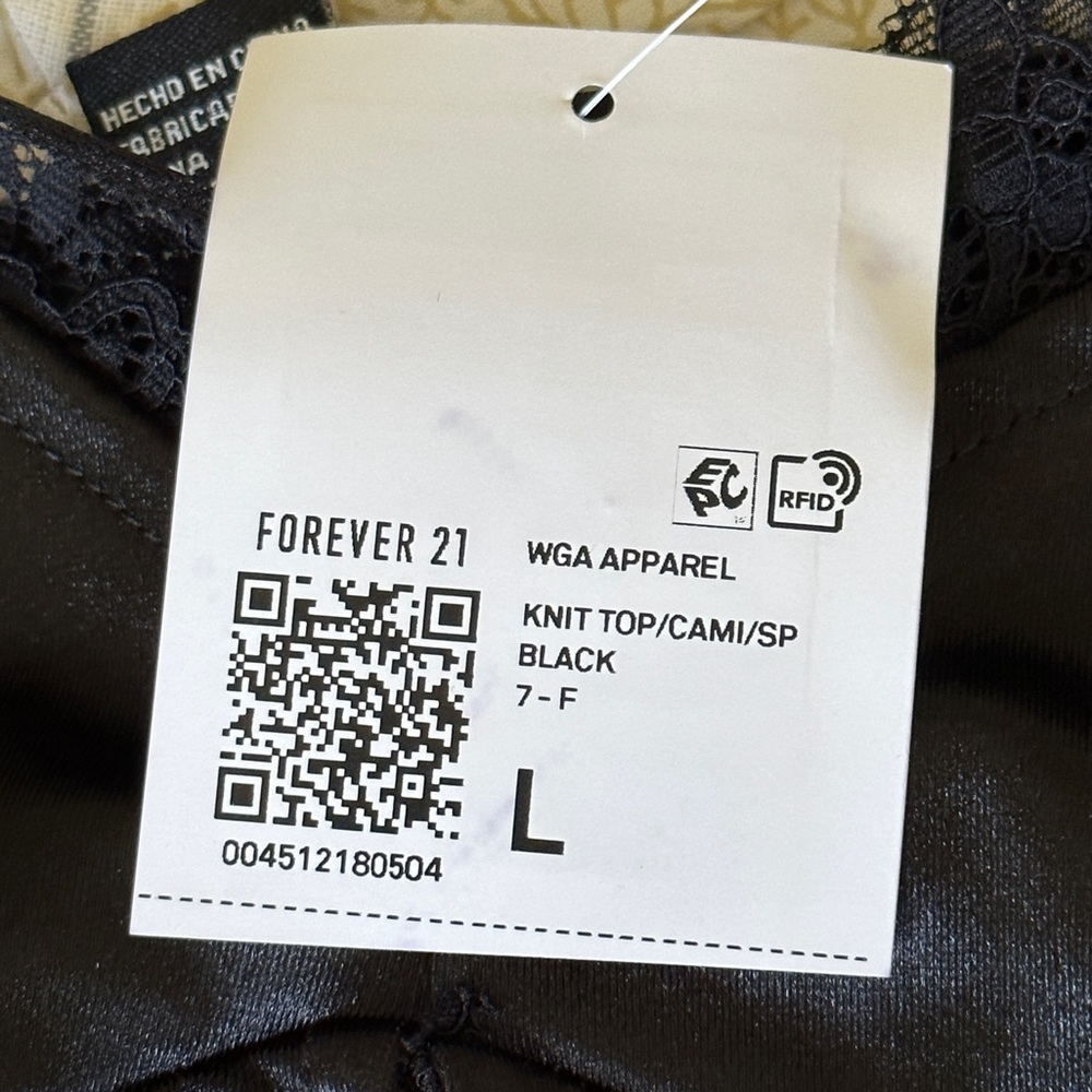 Forever 21 Black Satin & Lace Camisole, sz Large - Picture 7 of 8